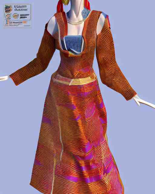 marvelous designer 3d render Assamese bihu mekhela sador pattern gamosa style fashion costume design, D&D futuristic retrofuturistic-sci-fi dynamic, modern stylish glamour body hugging cosplay, highly inventive pattern cutting, cgsociety, unreal engine 8k