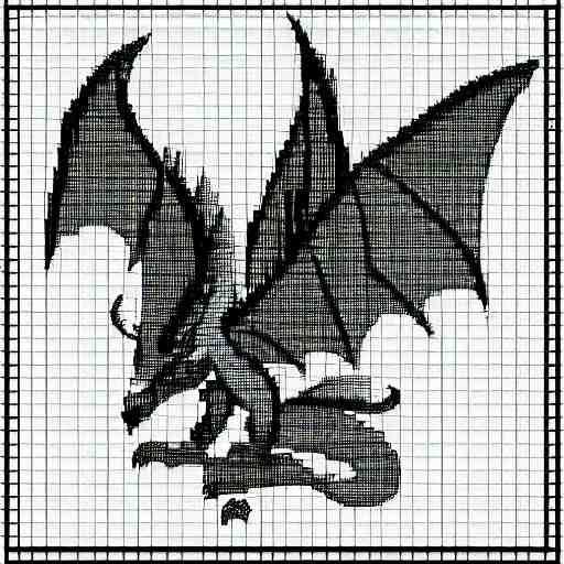 blueprint of a fantasy dragon pixel art 