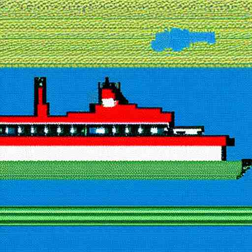 a ferry at the sea, 8 bit art 