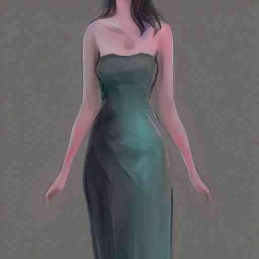 A woman wearing a dress, ArtStation trending, detailed, digital art, calm colors,