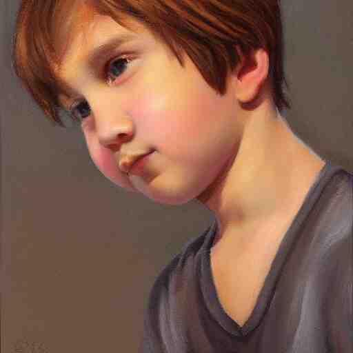 beautiful oil painting of a boy with short side part light brown hair and brown eyes