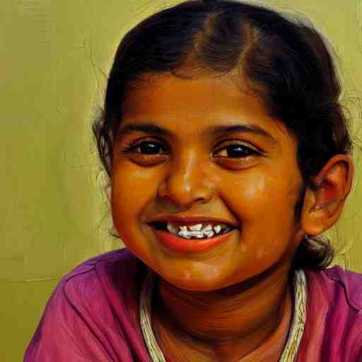 high quality high detail painting by lucian freud, hd, smiling cute indian girl portrait, photorealistic lighting 