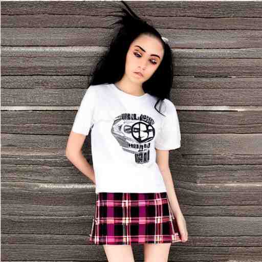 female model teenage emo photography plaid skirt band shirt 