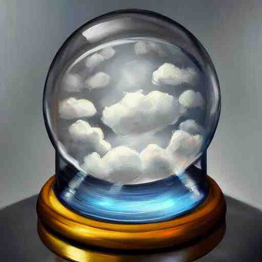 a rainstorm inside a snowglobe. Beautiful colorful clouds in moody greys and blues. High quality award winning detailed!!! oil painting, trending on artstation