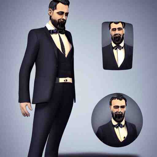 haracter concept of a rich daddy, 3 6 years old, wear suits, stubble, cramel hair, symmetrical character concept art, rendered in octane, trending by artstation, artbreeder 