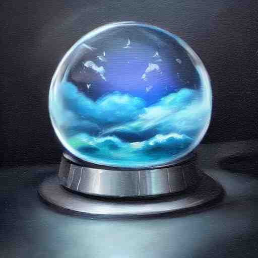 a rainstorm inside a snowglobe. Beautiful colorful clouds in moody greys and blues. High quality award winning detailed!!! oil painting, trending on artstation