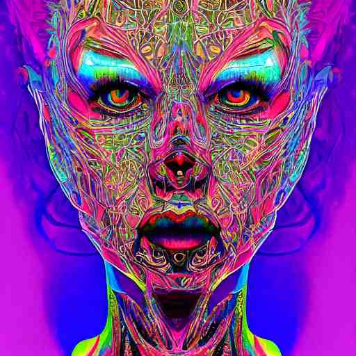 extremely psychedelic cyborg queen of lsd. intricate, elegant, highly detailed, photorealistic digital painting, artstation. 