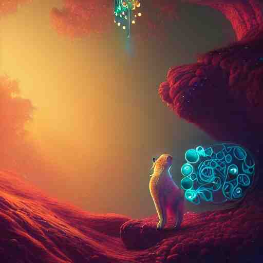 iridescent opalescent animal, backlit, warm tones, bioluminescent : by michal karcz, daniel merriam, victo ngai and guillermo del toro : ornate, dynamic, particulate, intricate, elegant, highly detailed, centered, artstation, smooth, sharp focus, octane render 