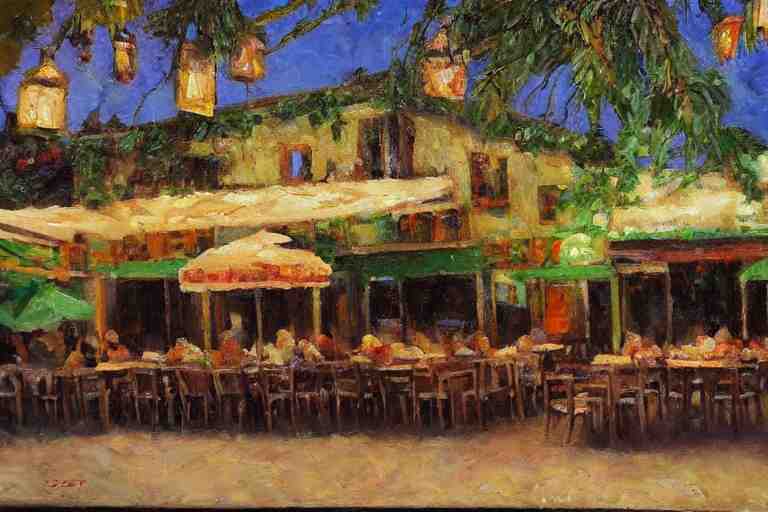 italian restaurant on the beach, dappled light, scott christensen 