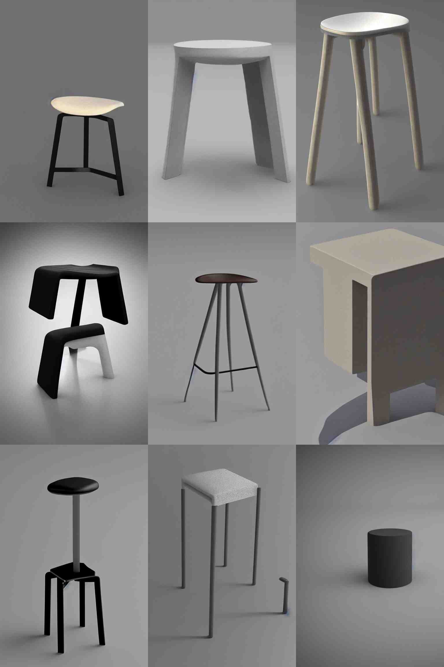realistic rendering for stool, brutalism style stool, designed by moshe saf die 