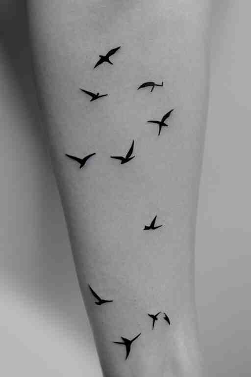 a beautiful tattoo design of minimalist swallows flying into spherical lines and simple basic shapes, black ink, line art 