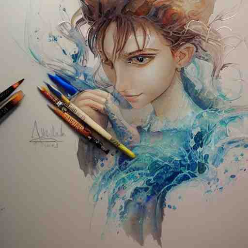 water color on paper, master painter painting a mural, highly detailed, artstation, masterpiece, award - winning, 