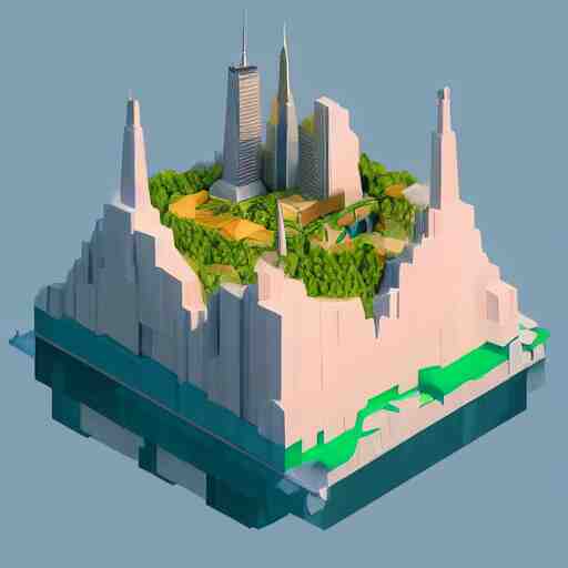 floating island with new york city in the sky, low poly, isometric art, 3d art, high detail, artstation, concept art, behance, ray tracing, smooth, sharp focus, ethereal lighting