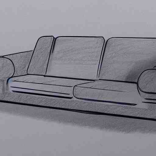 detailed sketch, a prototype concept design of a sofa, commercial tv add, blade runner style,