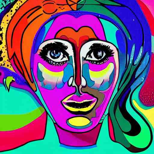 a cool colourful psychedelic face in the style of an album cover 