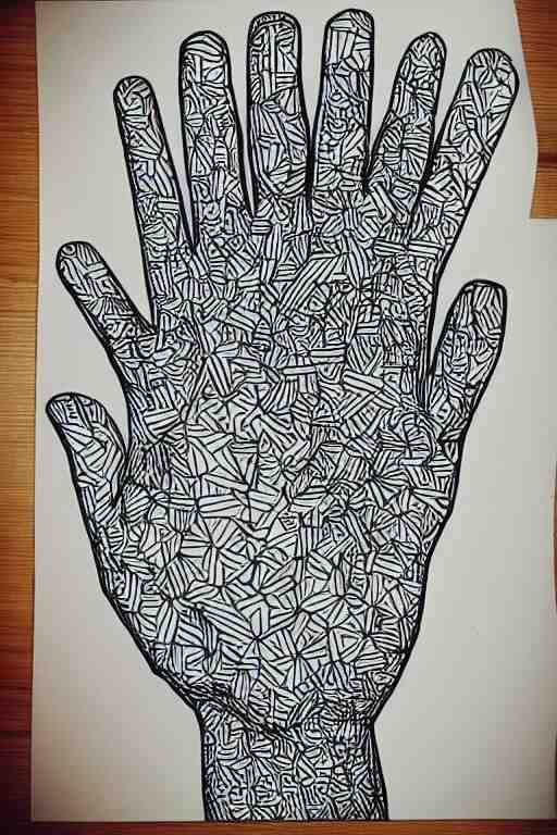 a drawing of a hand with a pattern on it, an abstract drawing by max gubler, instagram contest winner, funk art, childs drawing, art on instagram, myportfolio 