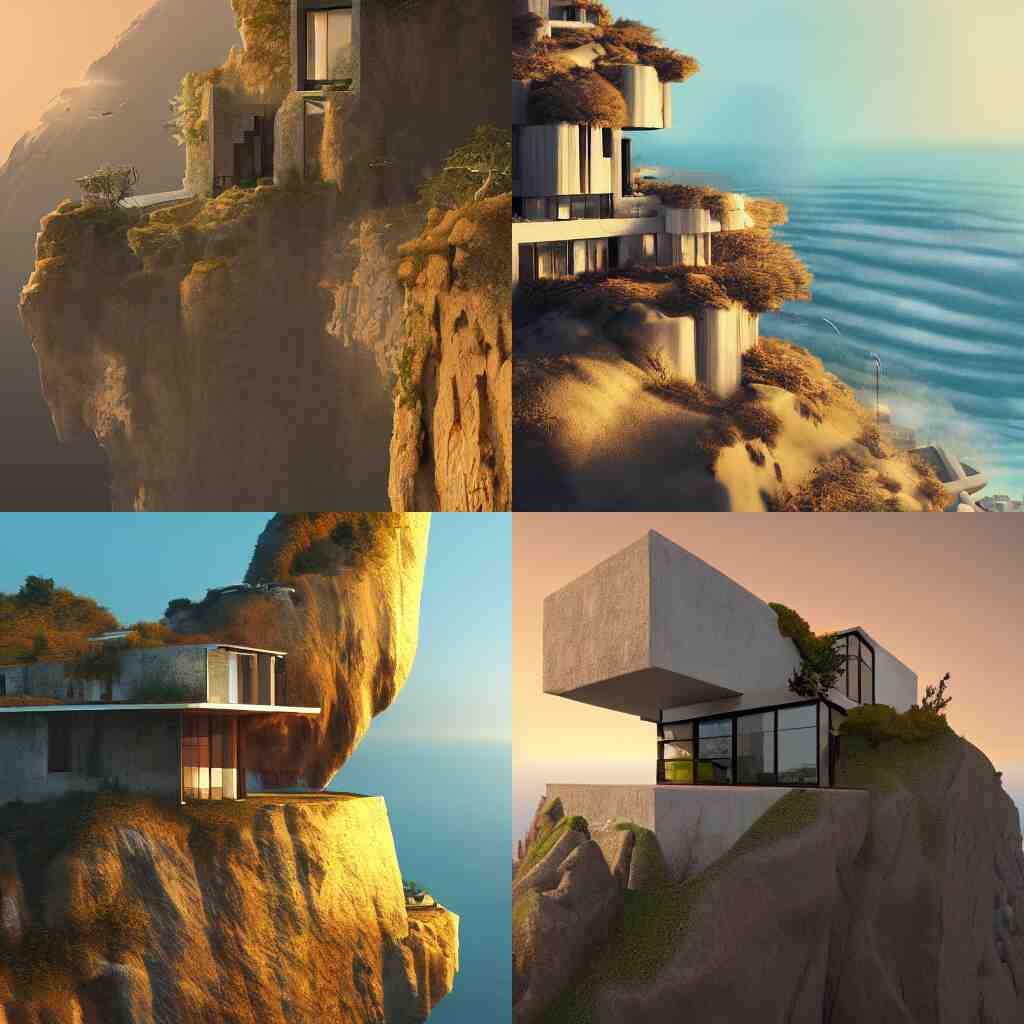 modern house on a cliff, golden hour, architecture, concept art, matte painting, artstation 