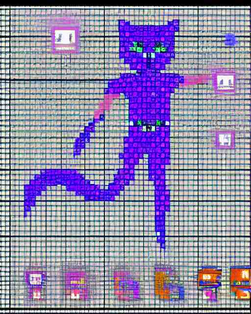 spritesheet pixel art of feline alien main character, isomorphic top down view, transparent