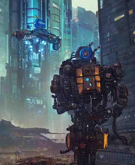 cyberpunk pathfinder robot from apex legends, portrait by james gurney and laurie greasley, concept art, cinematic composition, dramatic lighting, highly detailed, vintage sci - fi 