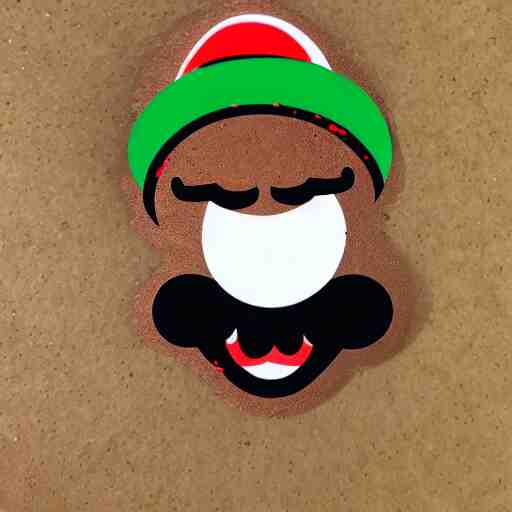 die cut sticker, yoshi wearing mario's mustache, splatter paint 