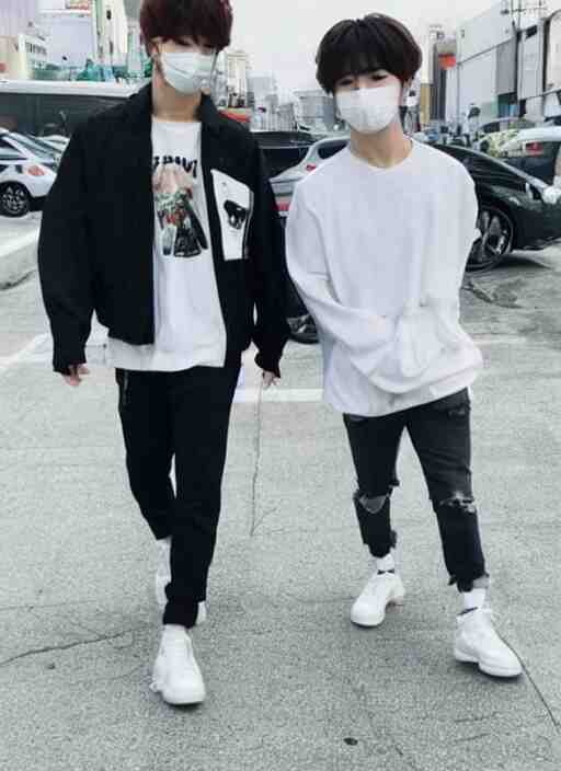 photo of PARK JIMIN walking in LA with his boyfriend YOONGI