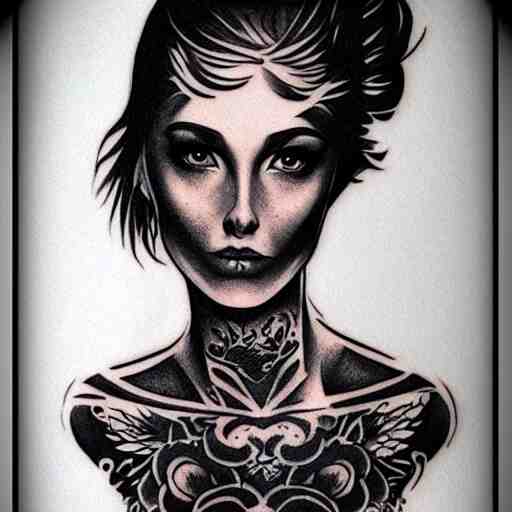 tattoo design, stencil, traditional, Auntie Gearldean, upper body, by artgerm, artgerm, digital art, wretched hag