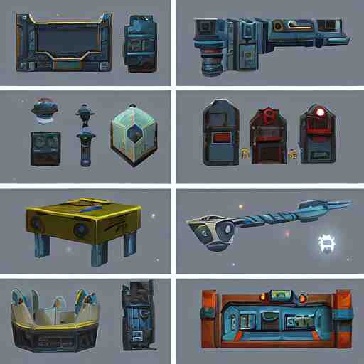 2d props concept game design assets sci-fi room components, modular