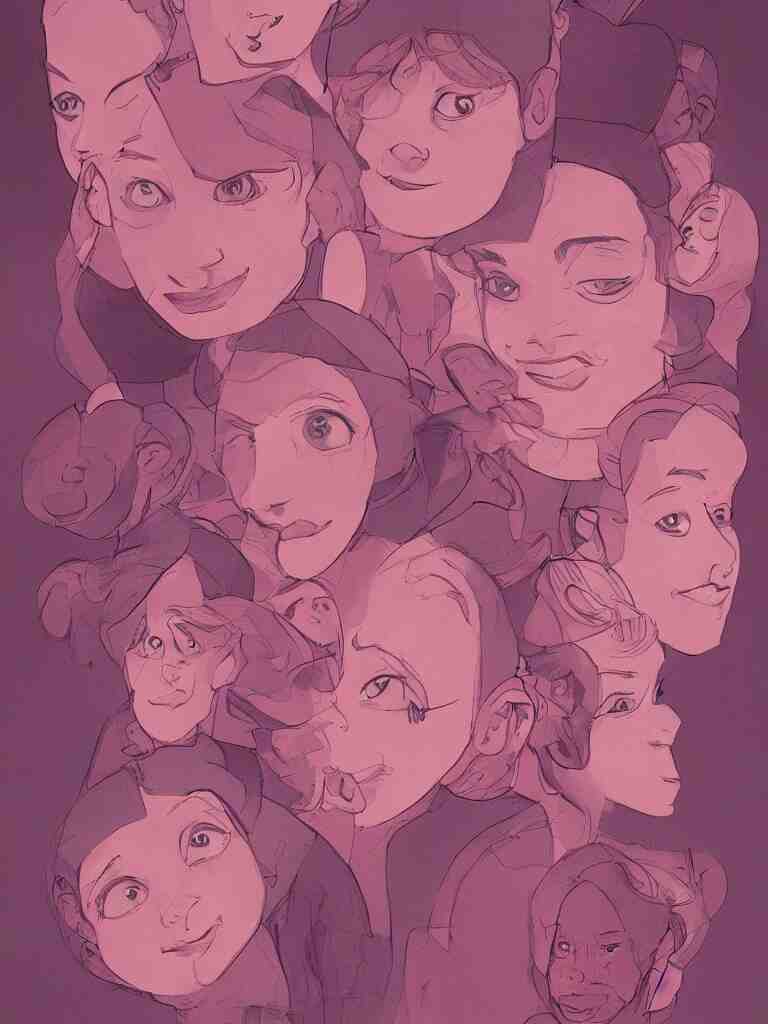 pink faces filling the page by disney concept artists, blunt borders, golden ratio, beautiful light 