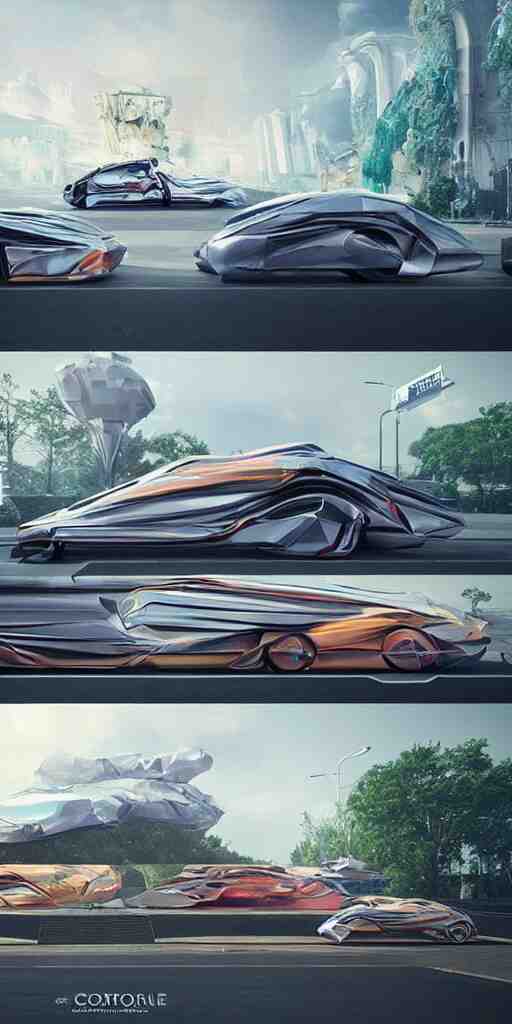 sci-fi 3d organic car and wall structure car, in the coronation of napoleon painting, and digital billboard in the middle. octane render pinterest, keyshot product render, water reflections gloss shiny in luquid