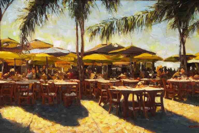 italian restaurant on the beach, dappled light, scott christensen 