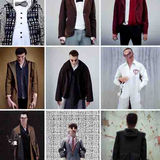 outlive smart casual collection lookbook grid, in the style of grand chamaco and stanley kubrick, inspired by rpg fantasy characters, photorealistic, epic, super technical, cinematic still 