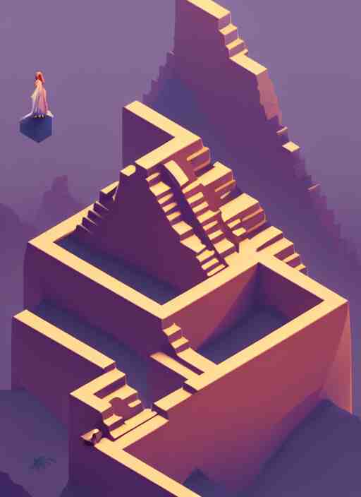 a low poly isometric render of shadow of the tomb rider in the style of monument valley, intricate, elegant, smooth shading, soft lighting, illustration, simple, solid shapes, by magali villeneuve, jeremy lipkin and michael garmash, rob rey and kentaro miura style, octane render, zaha hadid 