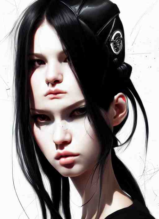 portrait of long black hair girl within a streetwear. cynical face, concept art, cyberpunk illustration, intricate, highly detailed 8 k, smooth, matte, sharp focus, rim light, beautiful and aesthetic shape of face and body, artgerm, artstation, art by gharliera 