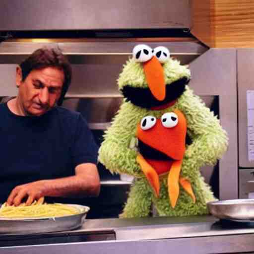 italian chef cooking muppets like spaghetti 