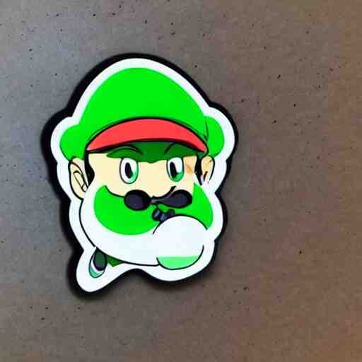 die cut sticker, yoshi wearing mario's mustache, splatter paint 