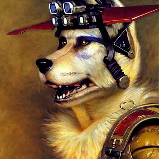 a portrait of a wolf dogman canine star pilot. highly detailed painting by gaston bussiere, craig mullins, j. c. leyendecker, furry 