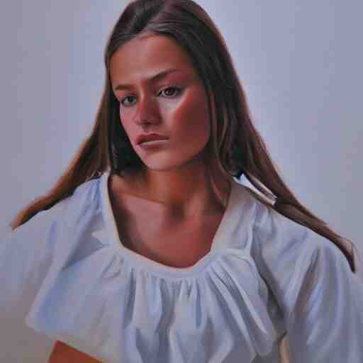 hyperrealism oil painting of ukrainian model in vyshyvanka shirt 