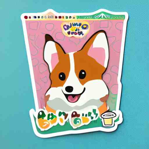 a kawaii chubby goofy cute corgi sitting upright sticker illustration