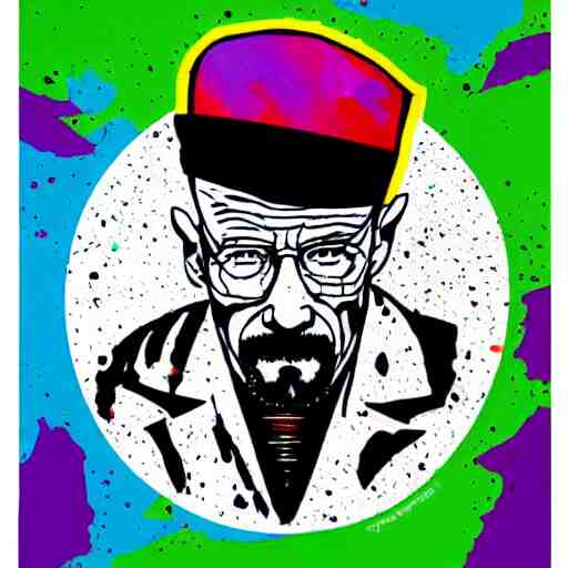 die cut sticker, walter white wearing the joker outfit, splatter paint 