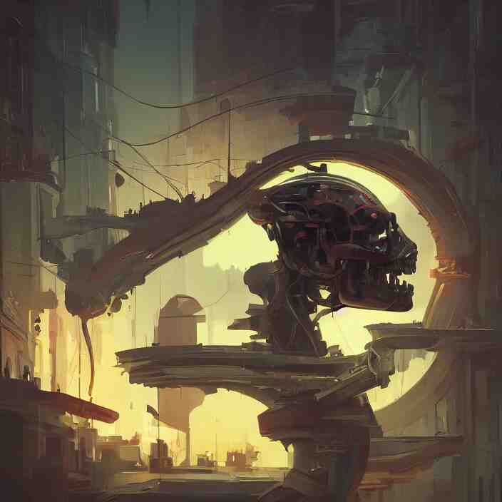 a beautiful painting of a cyberpunk skull by sergey kolesov and pascal blanche and rhads and tony skeor. in style of film noir illustration, symmetry, sci fi, hyper detailed. octane render. trending on artstation 