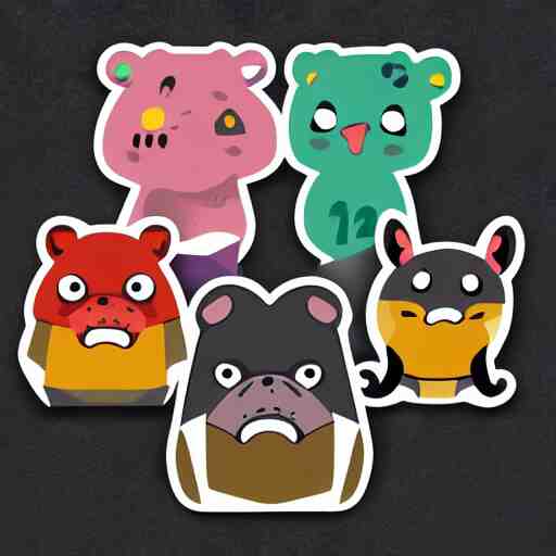 sticker illustration of angry animals 