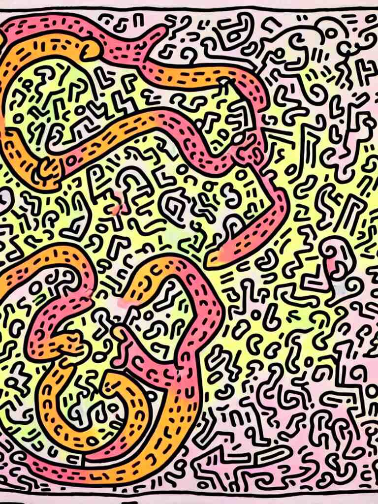 keith haring art of acorn that turns into a tree in the shape of a treble clef, a big rip down the middle, splashes of color, inspirational and powerful 