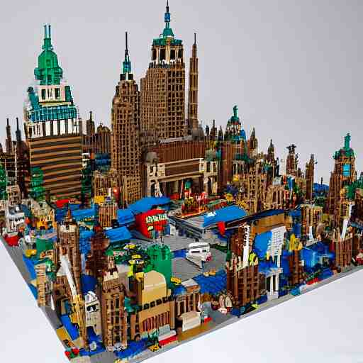 large city lego set built entirely out of legos, very intricate and detailed, photorealistic 