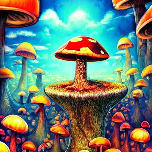 trippy angry mushroom eat a meat, acrilic paint, digital, artstation, detailed intricate ink illustration, heavenly atmosphere, digital art, overdetailed art, concept art, complementing colors, trending on artstation, cgstudio, the most beautiful image ever created, dramatic, subtle, details, award winning artwork, beautiful scenery 