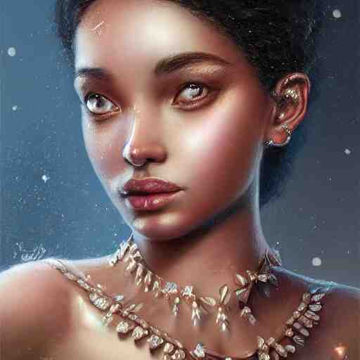 a beautiful portrait of a diamond goddess with glittering skin, a detailed painting by greg rutkowski and raymond swanland, behance contest winner, photorealism, behance hd, daz 3 d, zbrush 