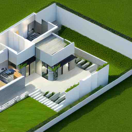 isometric view, render of a beautiful modern home designed for aesthetics, energy efficiency and maximizing plants and greenery, cg render, high resolution, professional 