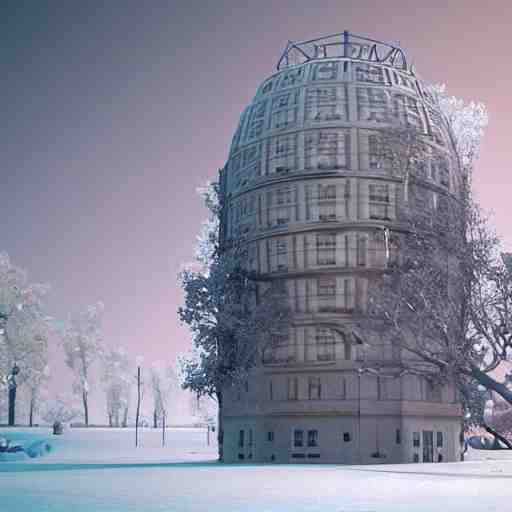 a snow globe with a soviet apartemnt building in it, a computer rendering by leandro erlich, trending on cgsociety, retrofuturism, tesseract, isometric, physically based rendering 