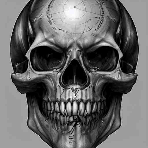 Cybernetic skull tattoo design, by Cedric Peyravernay, highly detailed, excellent composition, cinematic concept art, dramatic lighting, trending on ArtStation