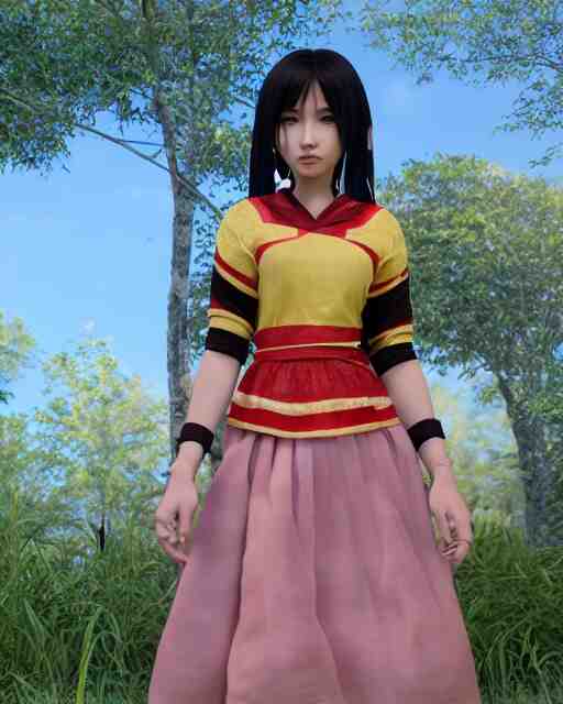 render as a very beautiful daz 3d anime aiko girl, wearing assamese bihu mekhela sador gamosa dress, long braided black hair, hazel eyes, full round face, short smile, assam tea garden setting, cinematic lighting, medium shot, mid-shot, highly detailed, trending on Artstation, Unreal Engine 4k, daz studio genesis iray ultra hd, cinematic wallpaper by Stanley Artgerm Lau, anime masterpiece,