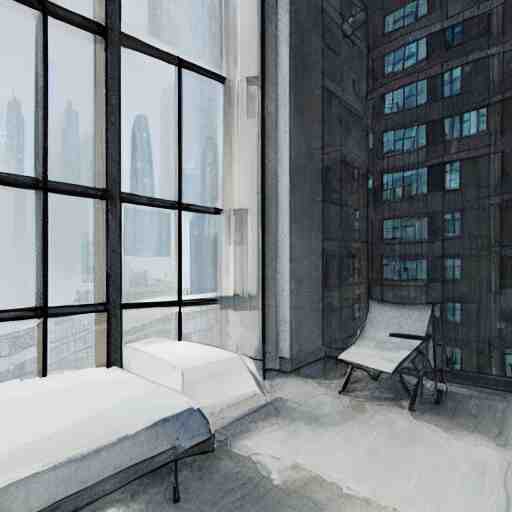 modern loft overlooking central park in a blizzard, sketch over watercolor lines, artstation, pastels, octane, unreal engine, dynamic 